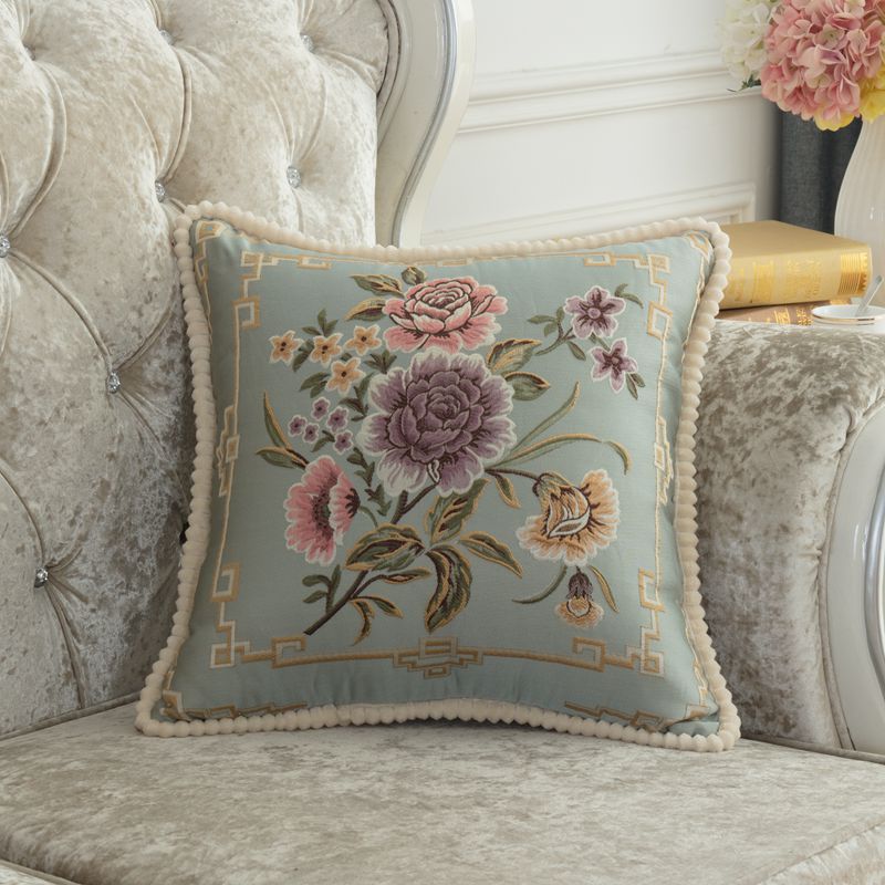 Housse de coussin brodée florale luxe – 14 coloris, 48x48 cm