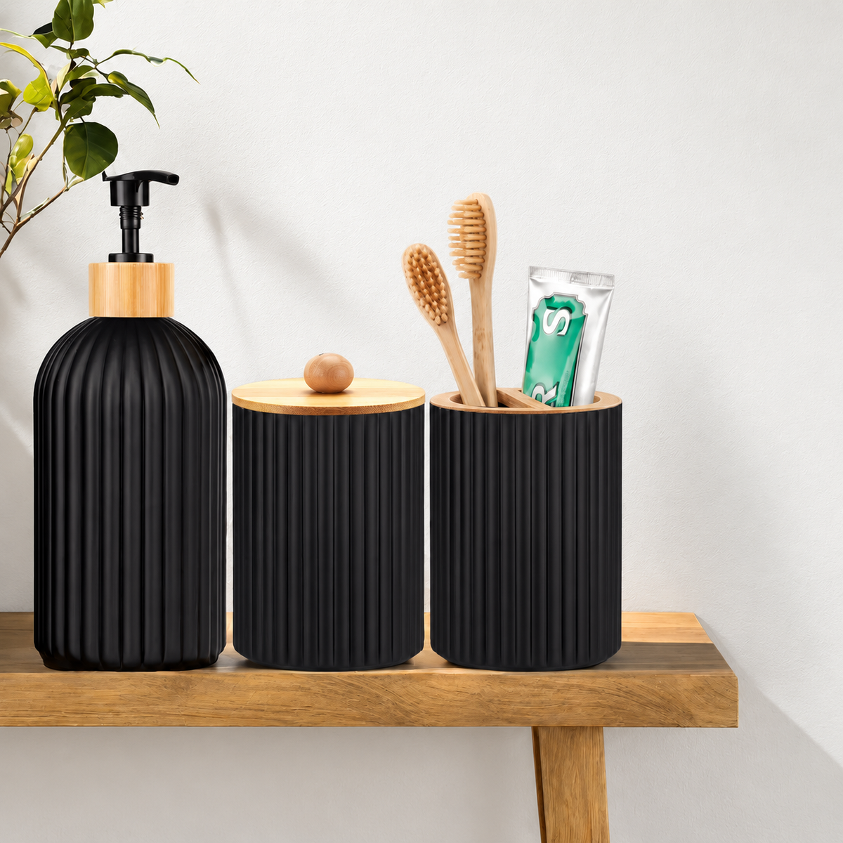 Distributeur de savon et organiseur de salle de bain, porte-cotons et porte-brosses à dents — photo 4