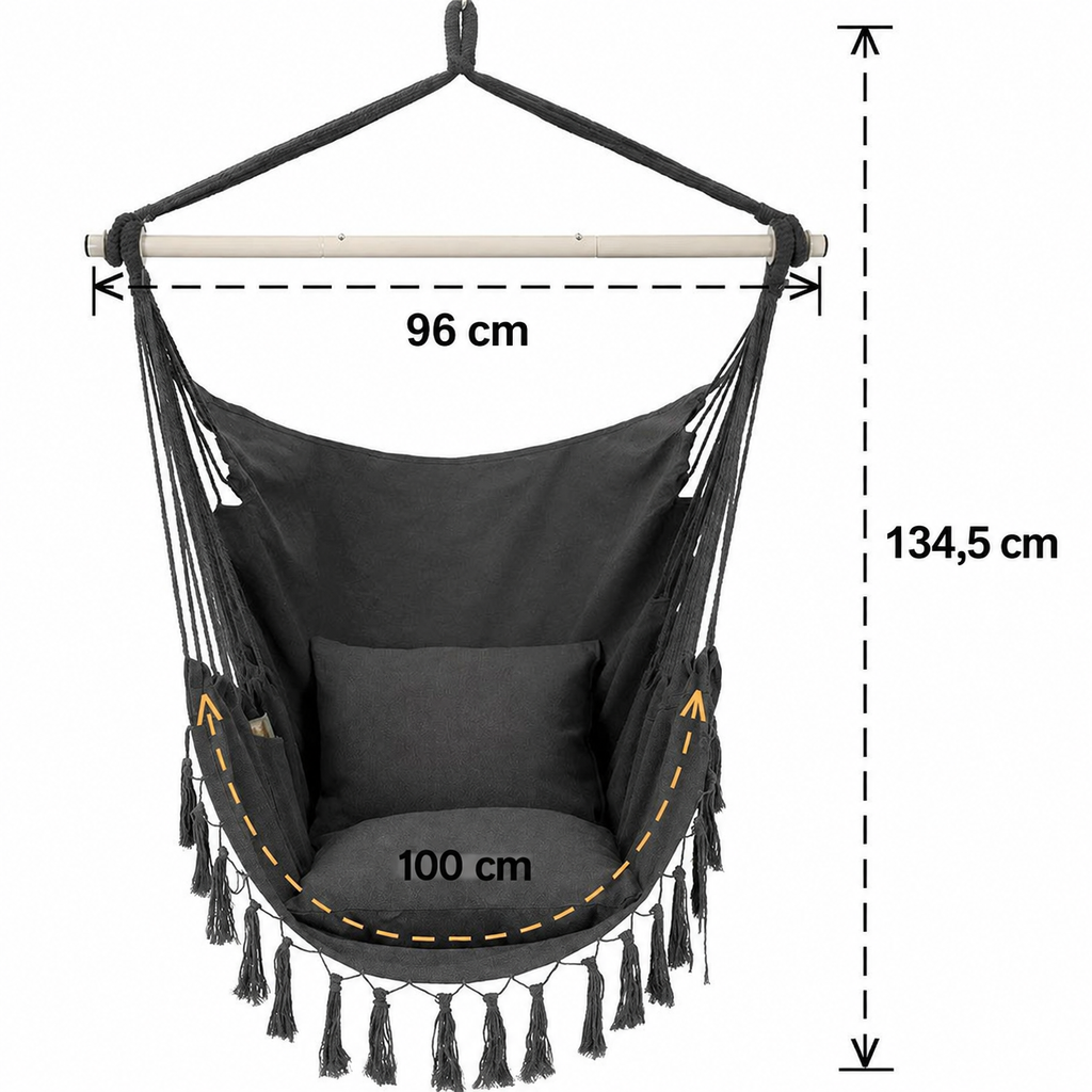 Chaise suspendue macramé avec 2 coussins, balançoire en corde de coton, capacité 227 kg, intérieur/extérieur — photo 3