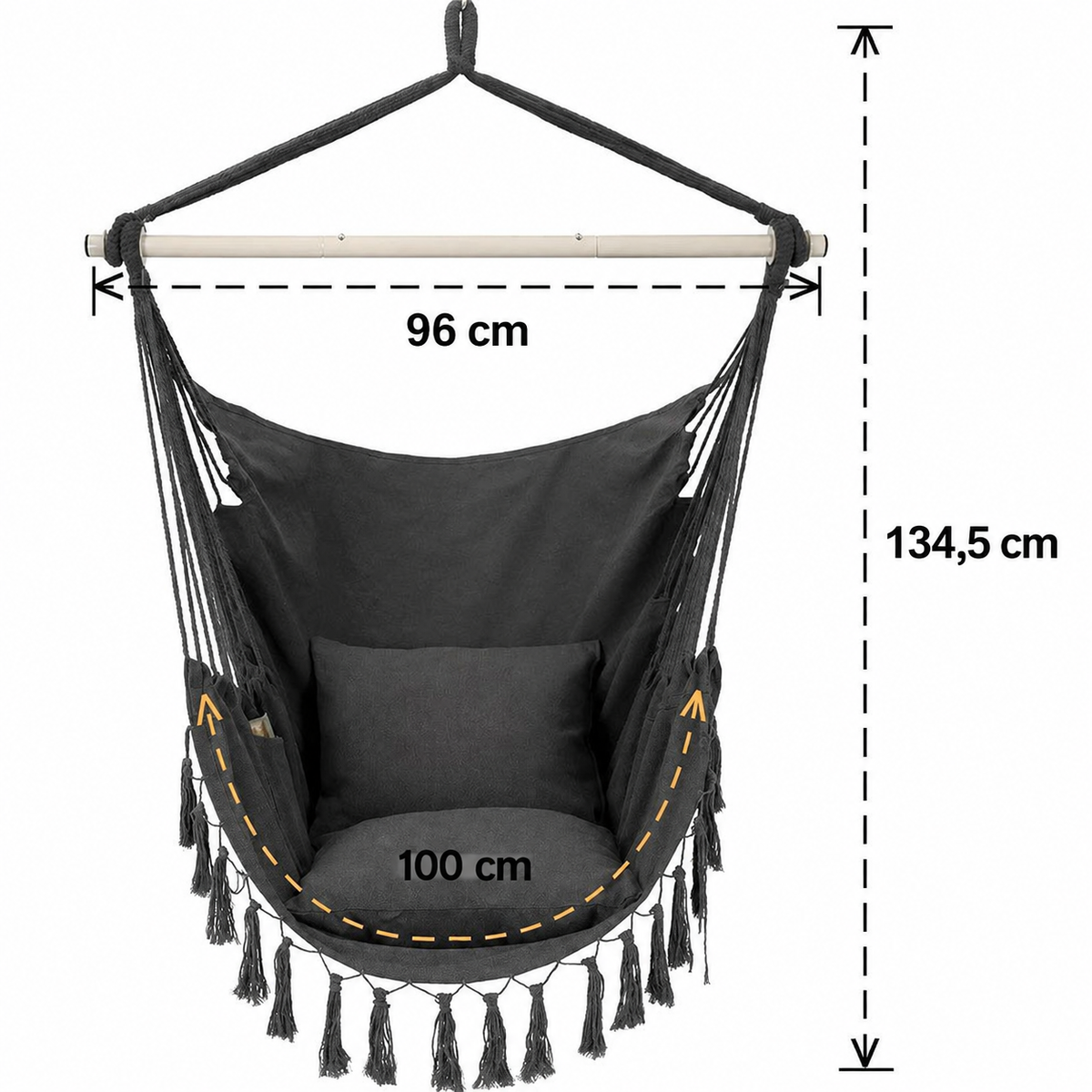 Chaise suspendue macramé avec 2 coussins, balançoire en corde de coton, capacité 227 kg, intérieur/extérieur — photo 3