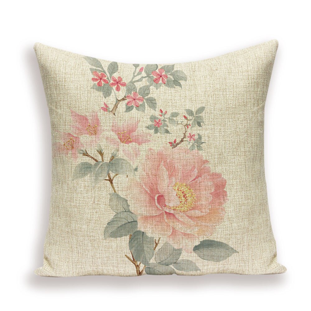 Housse de coussin en lin motif floral – 13 designs, 45x45 cm