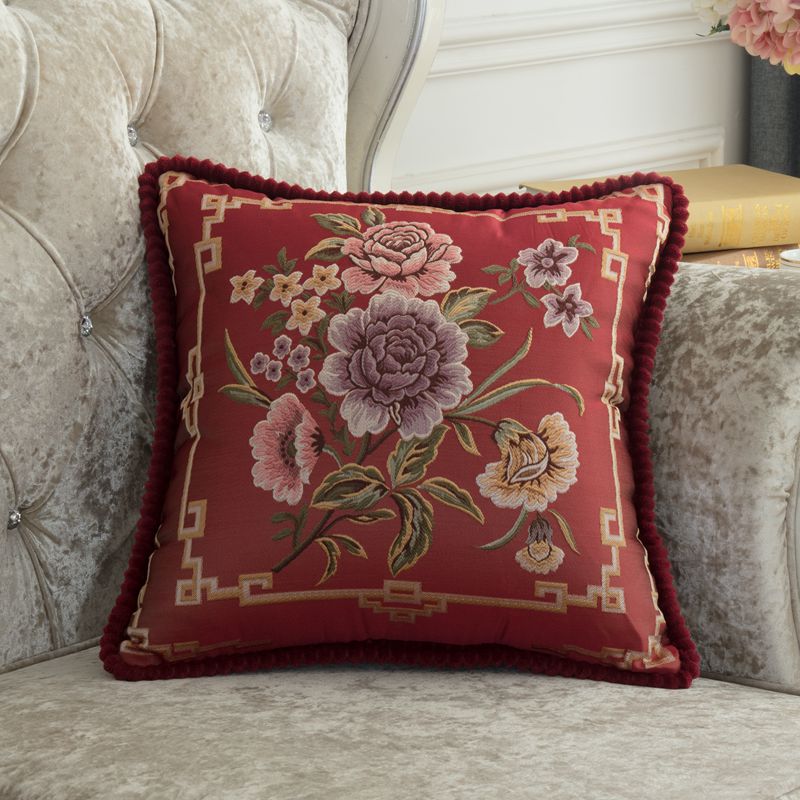 Housse de coussin brodée florale luxe – 14 coloris, 48x48 cm