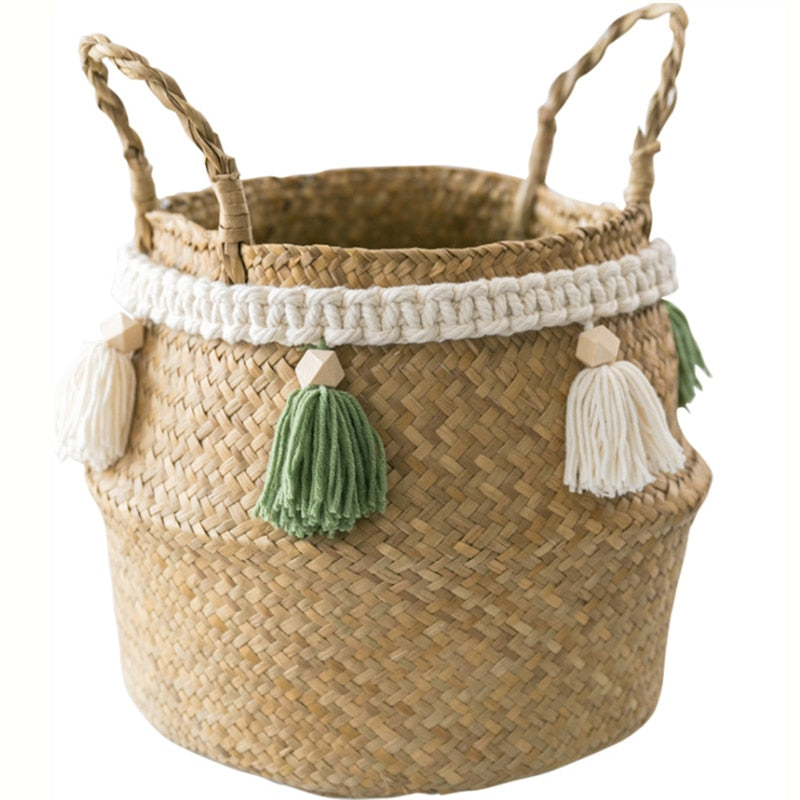 Panier de rangement tressé en herbe de mer – 4 motifs, 3 tailles