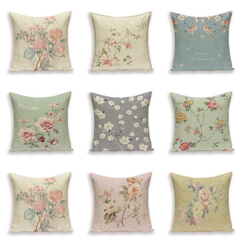 Housse de coussin en lin motif floral – 13 designs, 45x45 cm