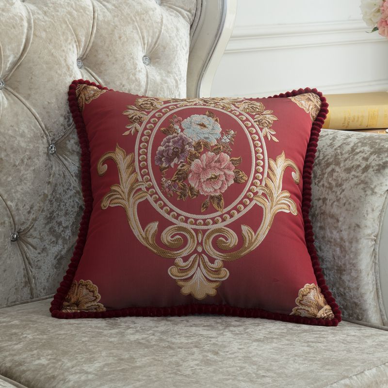 Housse de coussin brodée florale luxe – 14 coloris, 48x48 cm