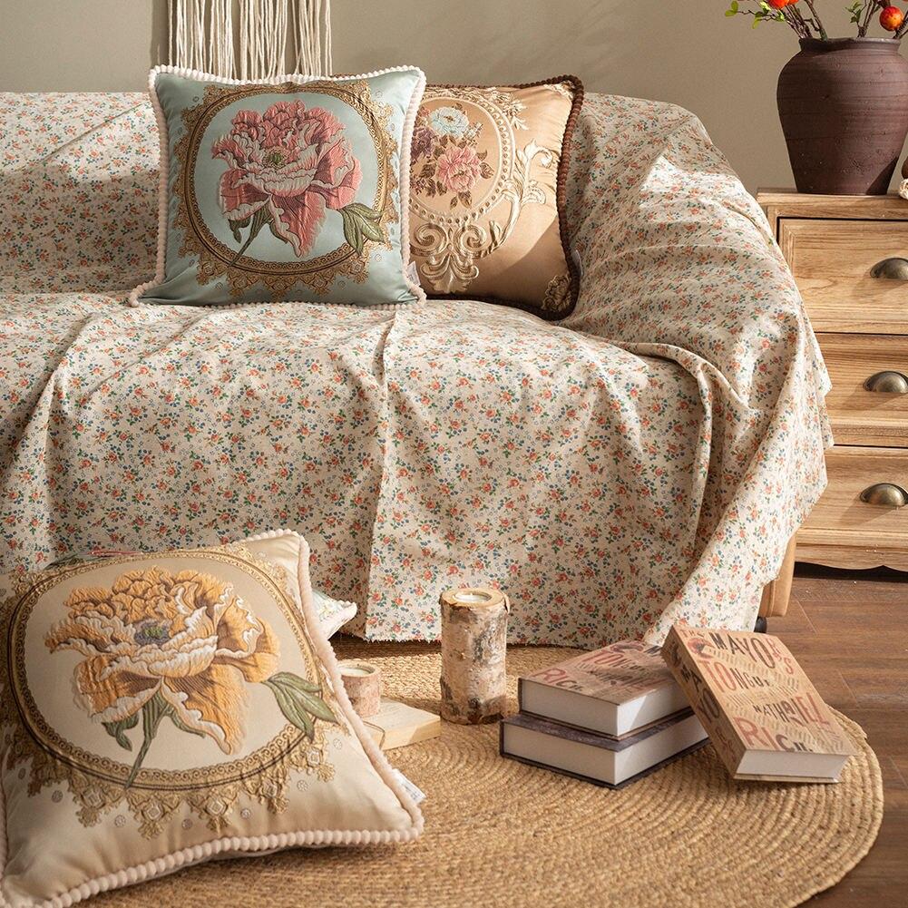 Housse de coussin brodée florale luxe – 14 coloris, 48x48 cm