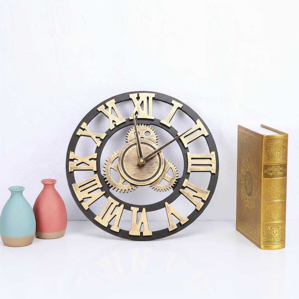 Horloge murale ajourée style industriel – Argent & Or, S/M/L