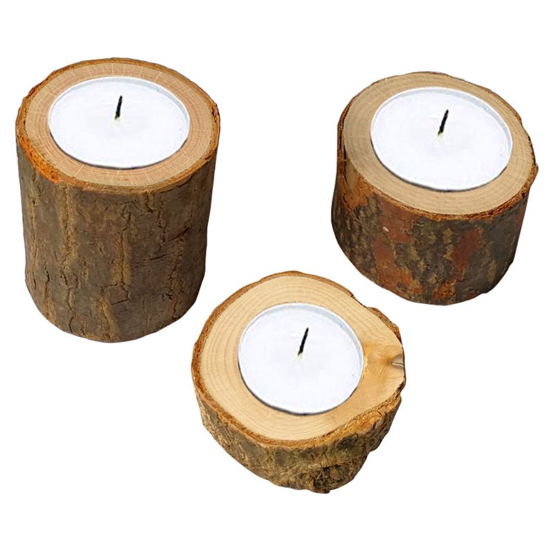 Bougeoir rustique en bois – Tailles S, M, L ou lot de 3