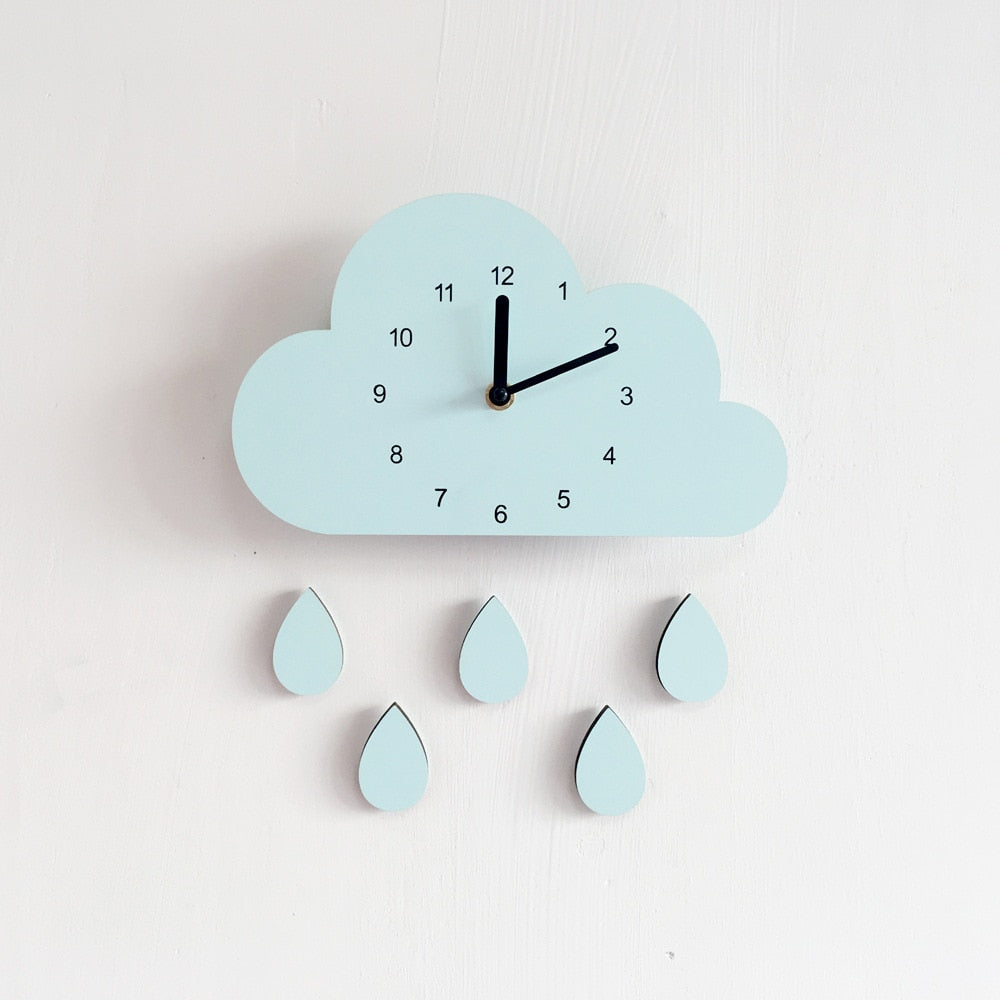 Horloge murale en bois forme nuage – Rose, Blanc, Bleu