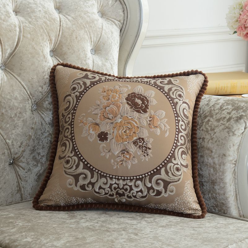 Housse de coussin brodée florale luxe – 14 coloris, 48x48 cm