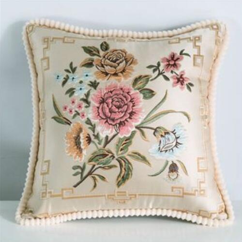 Housse de coussin brodée florale luxe – 14 coloris, 48x48 cm