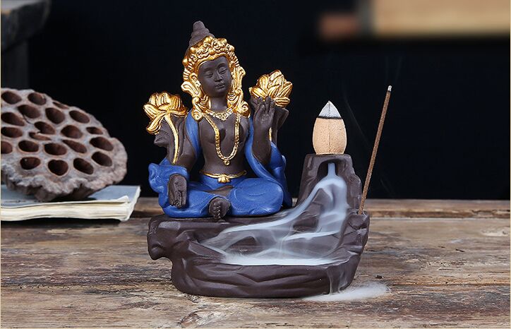 Brûle-encens Bouddha en céramique, livré avec cônes d'encens