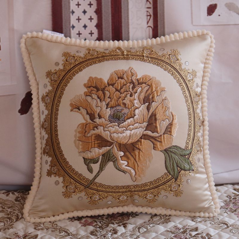 Housse de coussin brodée florale luxe – 14 coloris, 48x48 cm