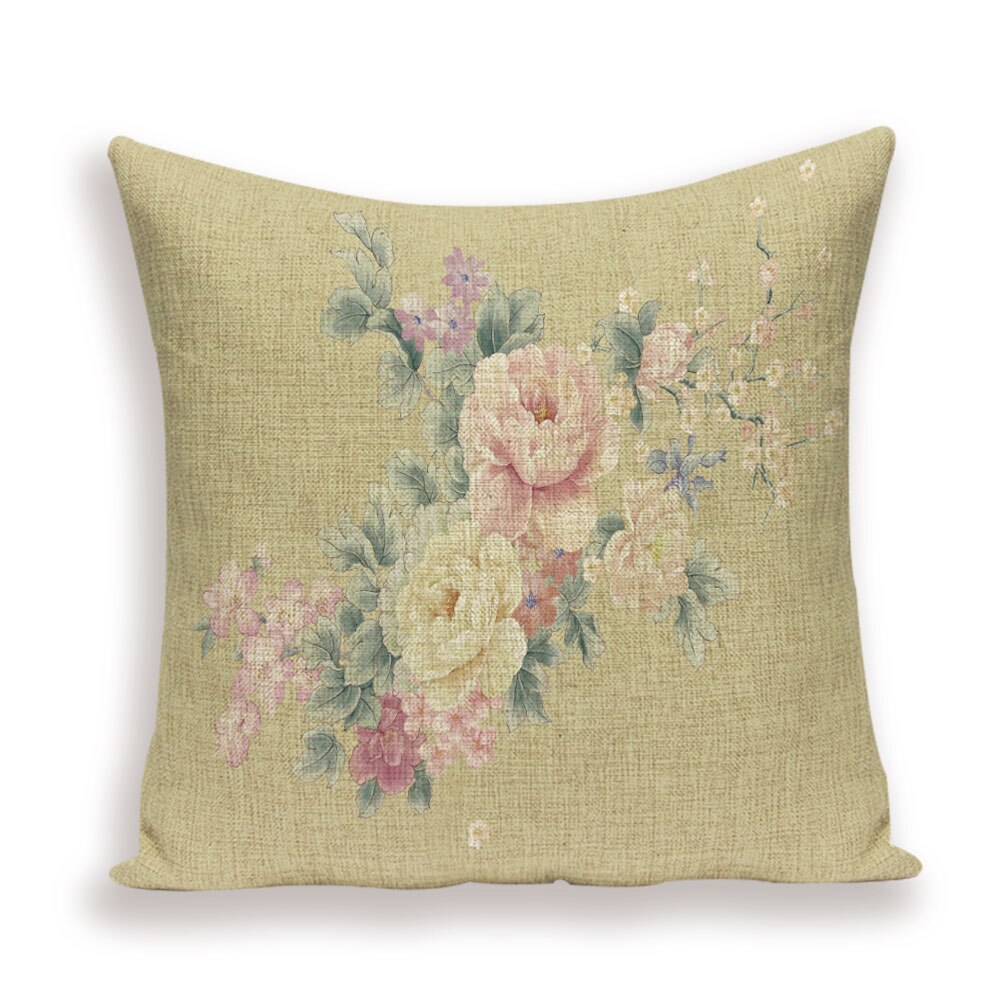 Housse de coussin en lin motif floral – 13 designs, 45x45 cm
