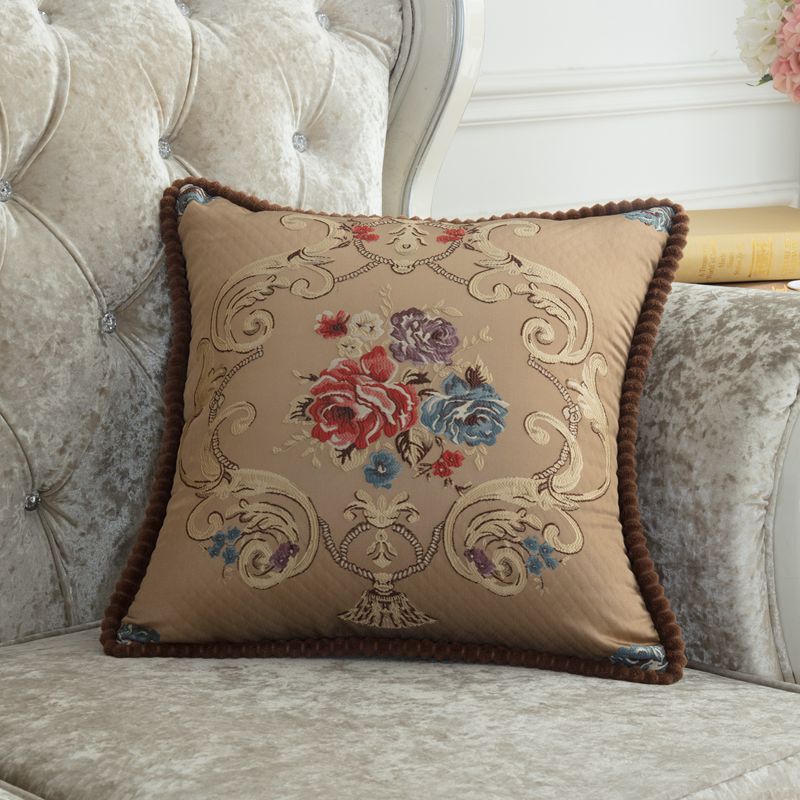 Housse de coussin brodée florale luxe – 14 coloris, 48x48 cm