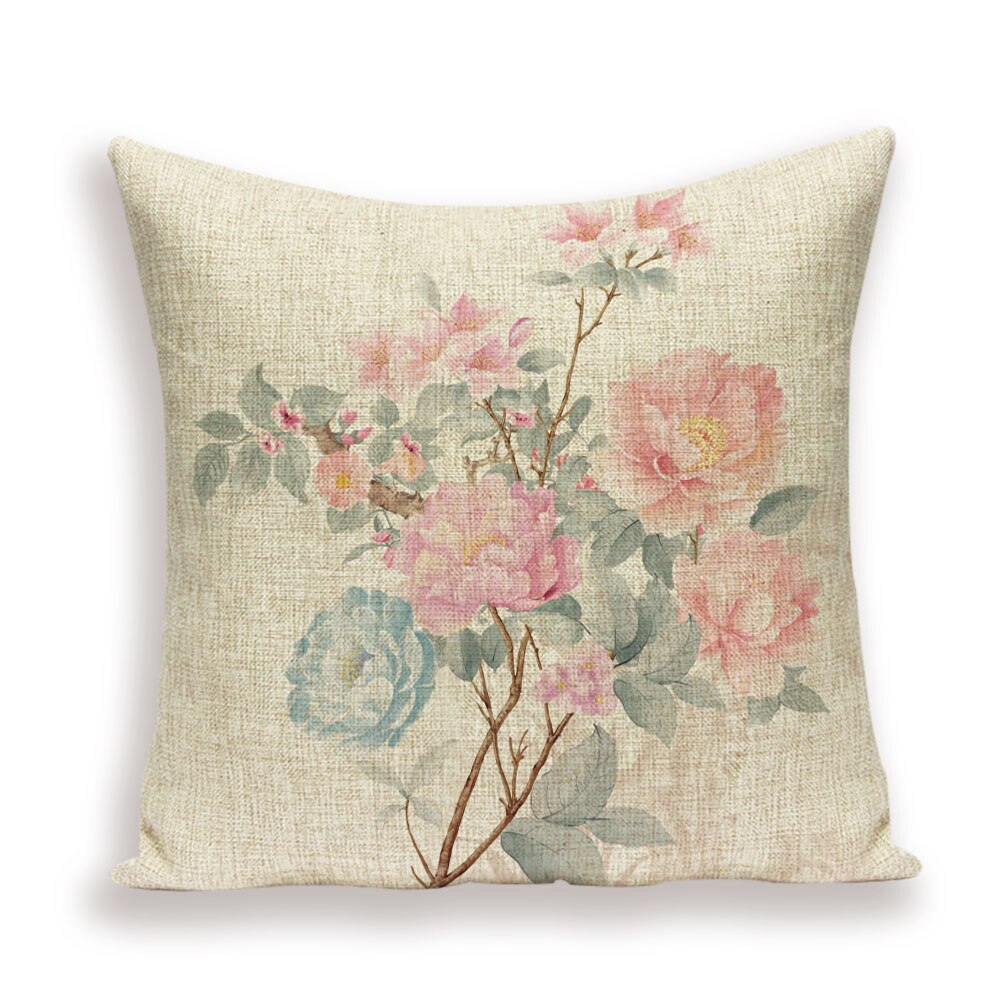 Housse de coussin en lin motif floral – 13 designs, 45x45 cm