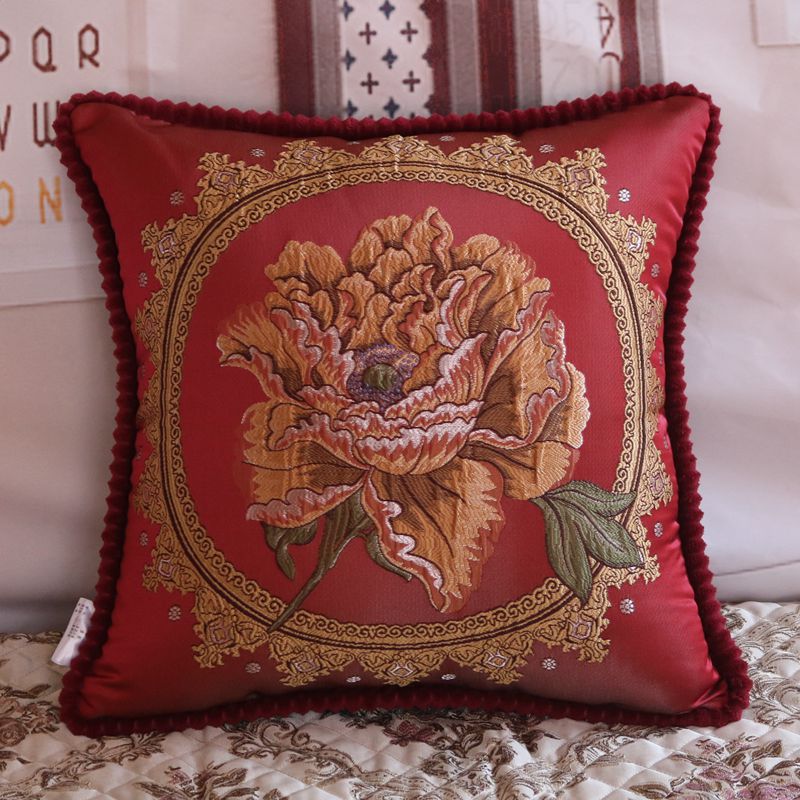 Housse de coussin brodée florale luxe – 14 coloris, 48x48 cm