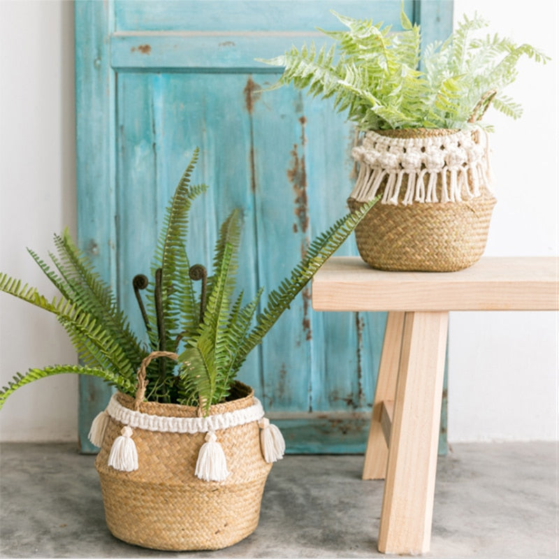 Panier de rangement tressé en herbe de mer multifonction
