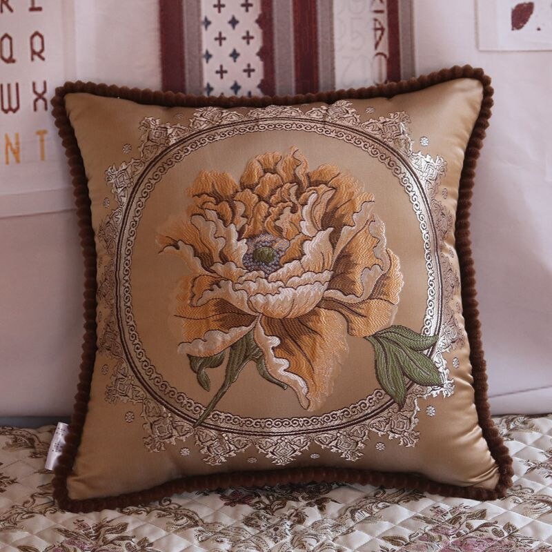 Housse de coussin brodée florale luxe – 14 coloris, 48x48 cm