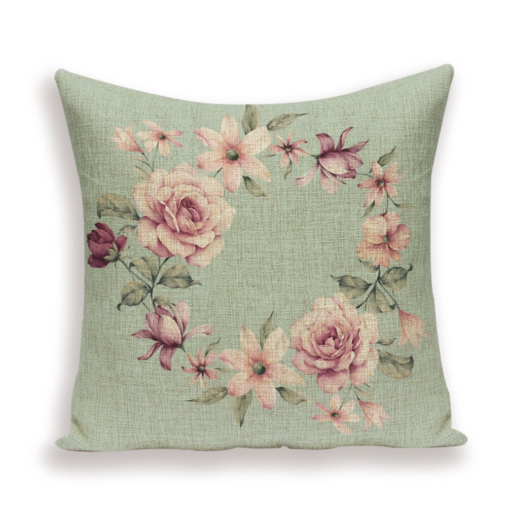 Housse de coussin en lin motif floral – 13 designs, 45x45 cm