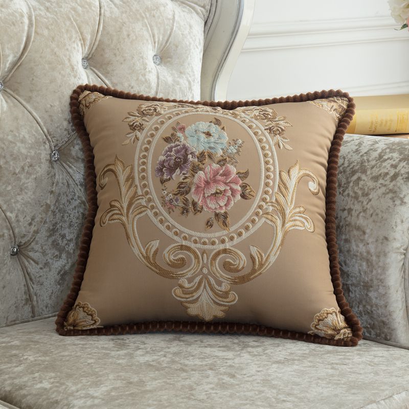 Housse de coussin brodée florale luxe – 14 coloris, 48x48 cm