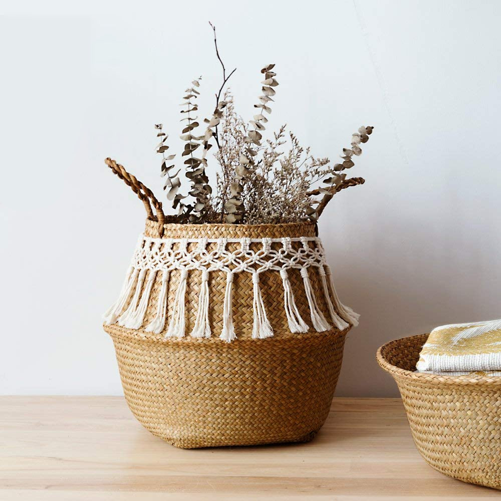 Panier de rangement tressé en herbe de mer multifonction