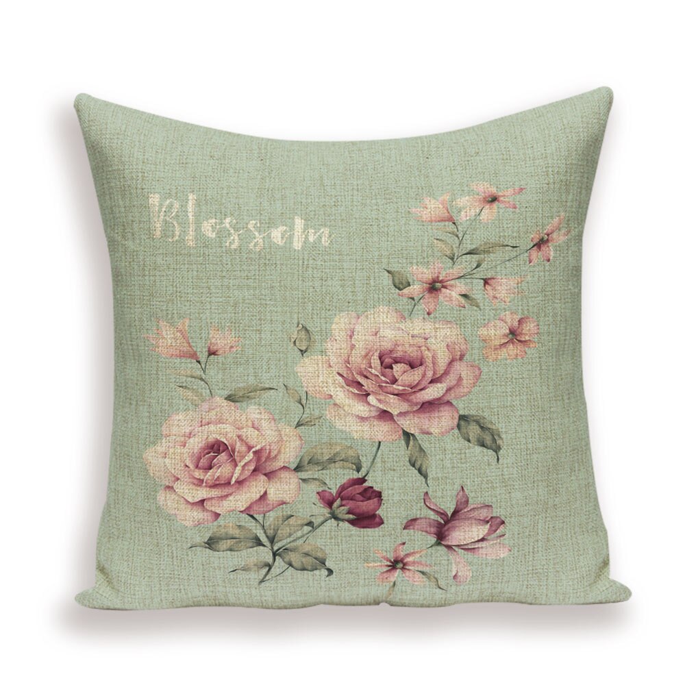 Housse de coussin en lin motif floral – 13 designs, 45x45 cm