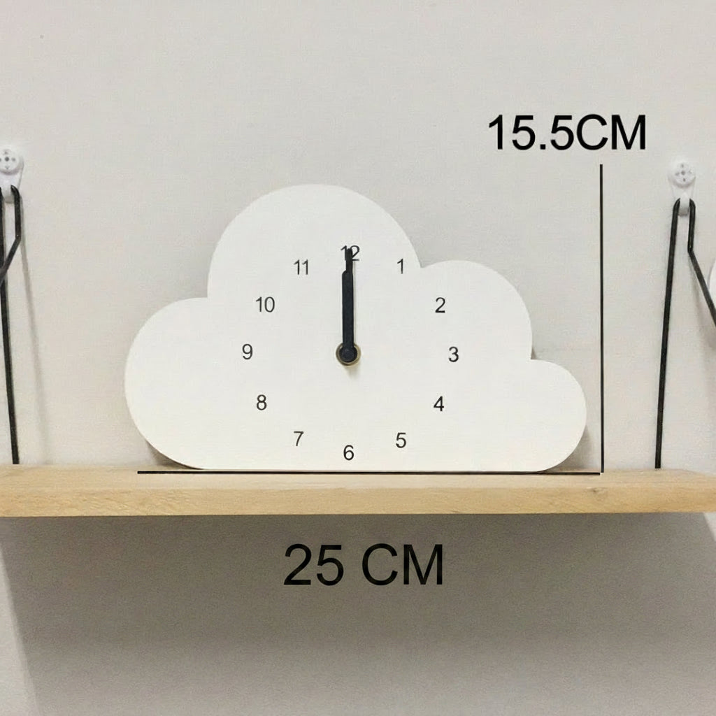 Horloge murale en bois forme nuage – Rose, Blanc, Bleu