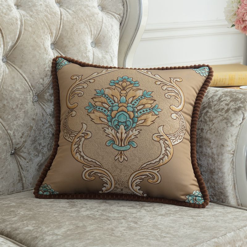 Housse de coussin brodée florale luxe – 14 coloris, 48x48 cm