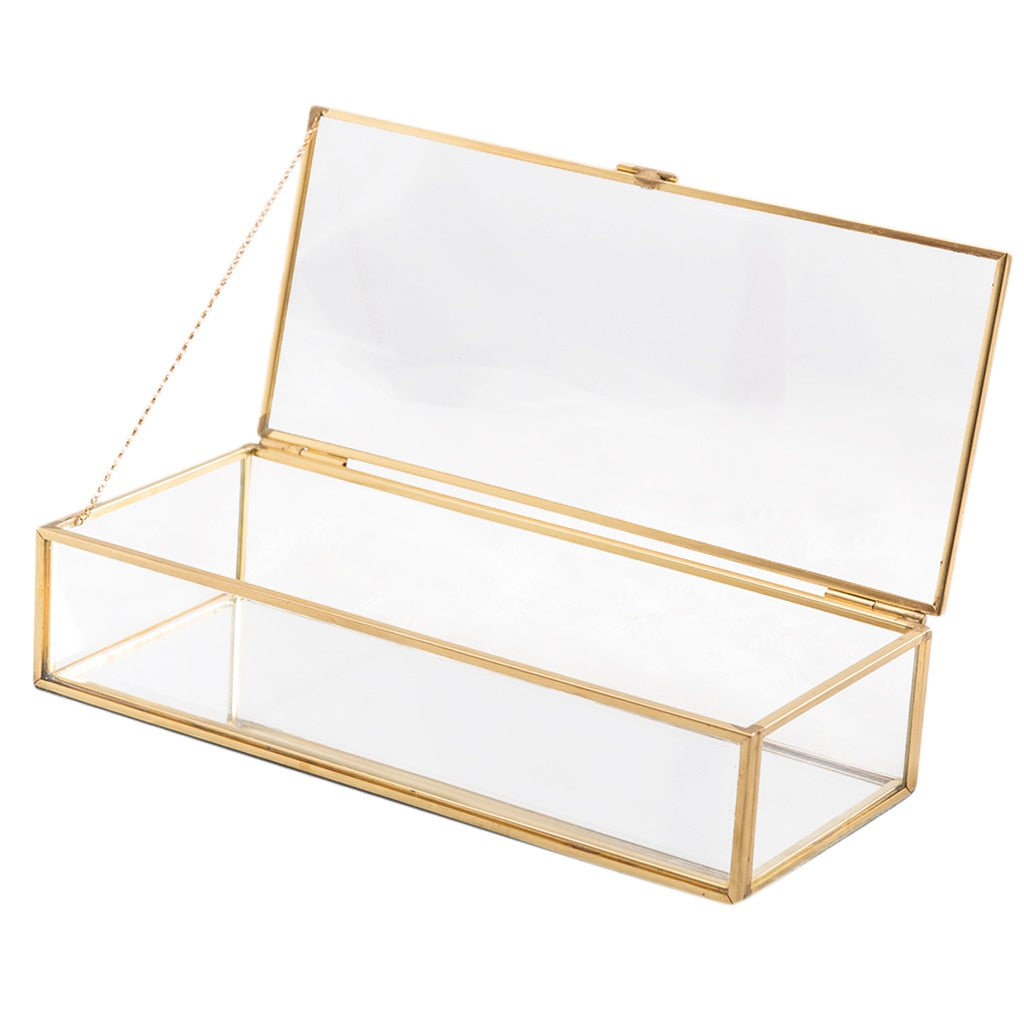 Glass Golden Frame Jewelry Storage Box