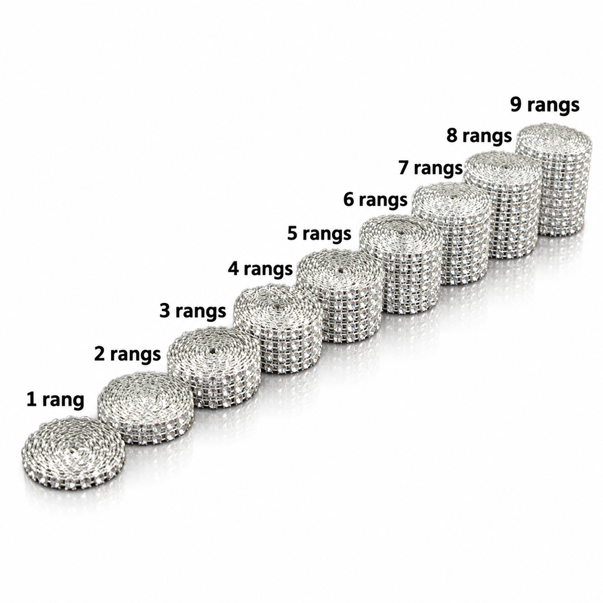 Ruban filet à strass couleur argent, 1 m, de 1 à 24 rangs — image corrigée en français