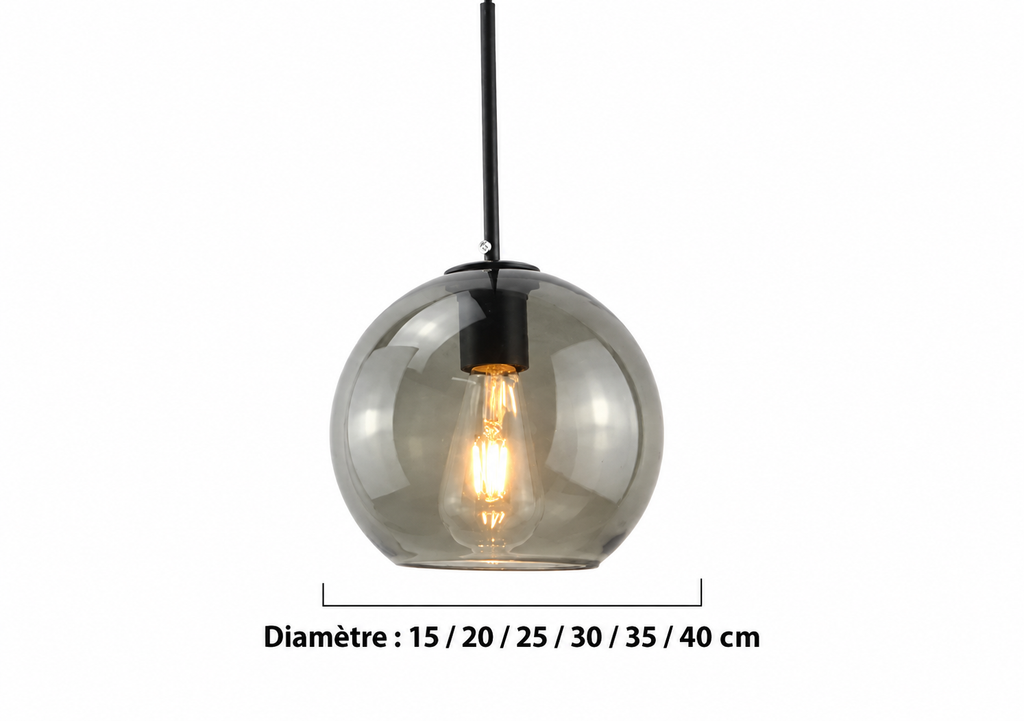 Lustre à boules en verre style moderne pour salle à manger, bar et cuisine, verre gris fumé — image 11, version française