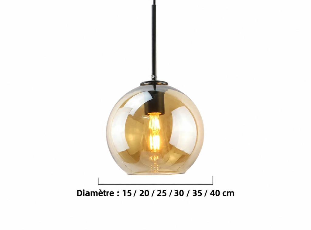 Lustre à boules en verre style moderne pour salle à manger, bar et cuisine, verre gris fumé — image 13, version française