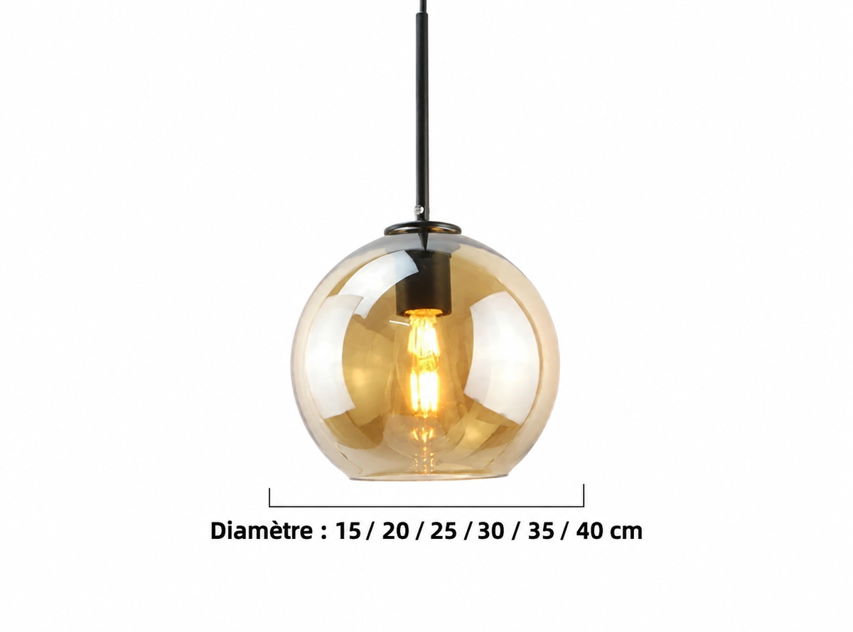 Lustre à boules en verre style moderne pour salle à manger, bar et cuisine, verre gris fumé — image 13, version française