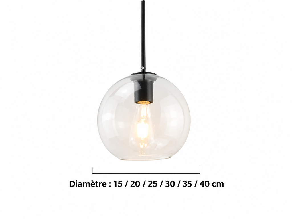 Lustre à boules en verre style moderne pour salle à manger, bar et cuisine, verre gris fumé — image 14, version française