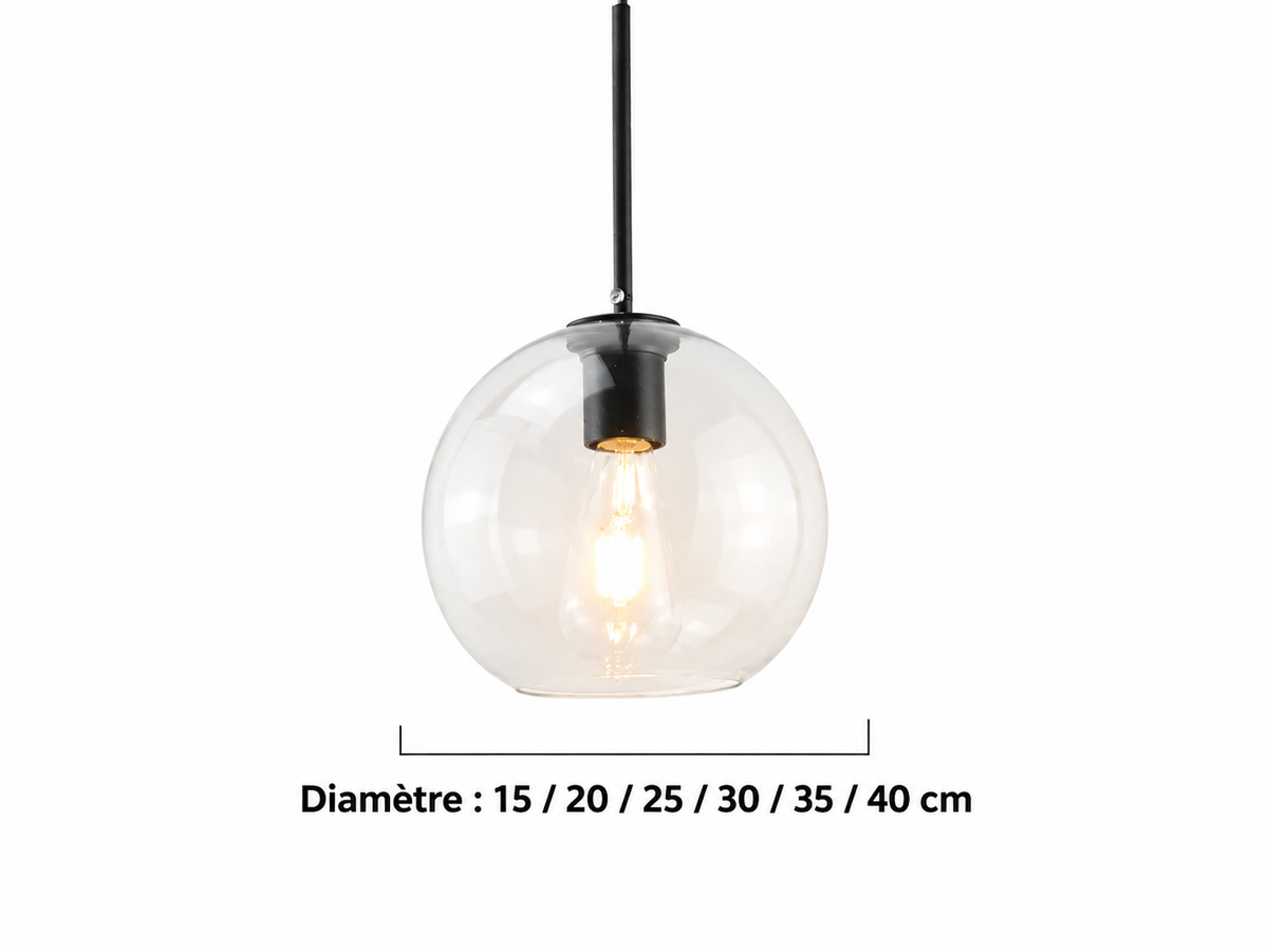 Lustre à boules en verre style moderne pour salle à manger, bar et cuisine, verre gris fumé — image 14, version française