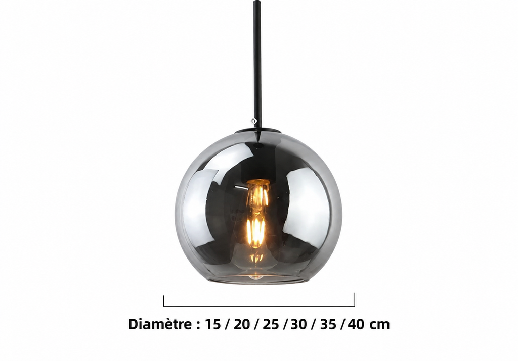 Lustre à boules en verre style moderne pour salle à manger, bar et cuisine, verre gris fumé — image 7, version française