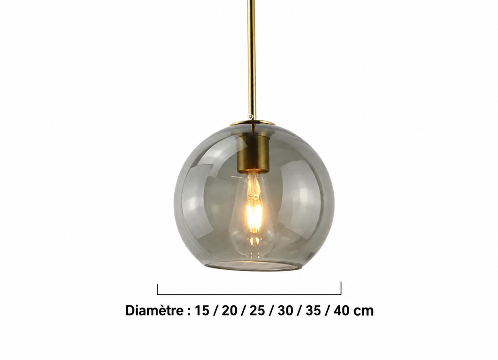 Lustre à boules en verre style moderne pour salle à manger, bar et cuisine, verre gris fumé — image 8, version française