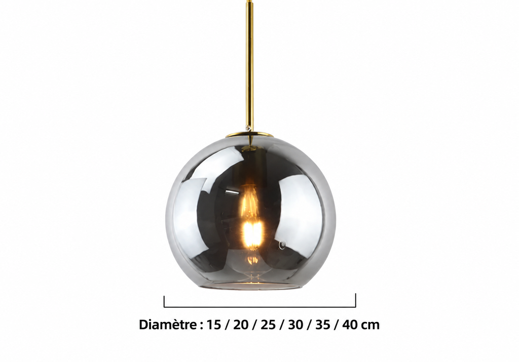 Lustre à boules en verre style moderne pour salle à manger, bar et cuisine, verre gris fumé — image 9, version française