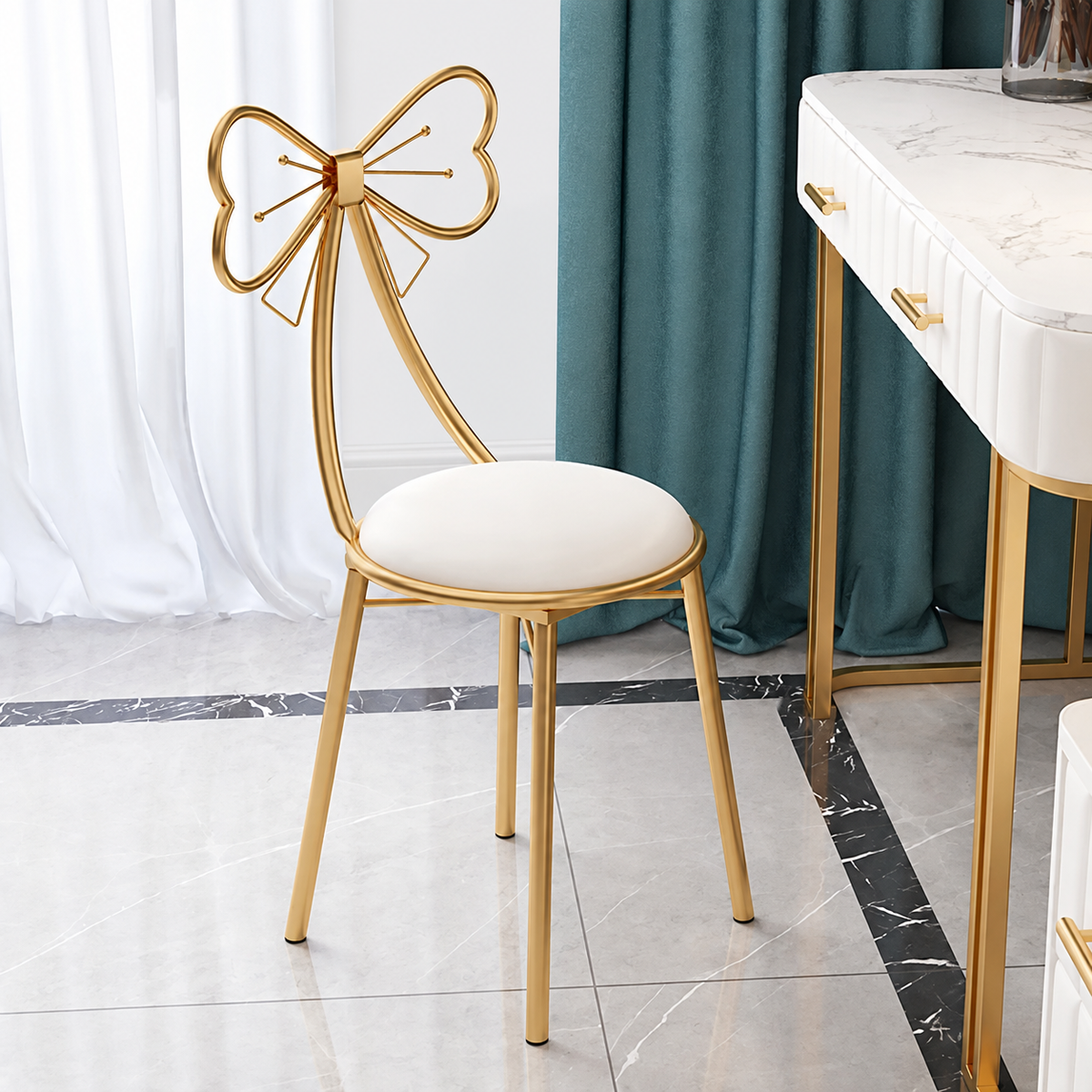 Tabouret Coiffeuse Style Papillon – Velours ou Cuir, Chambre & Maquillage — version française