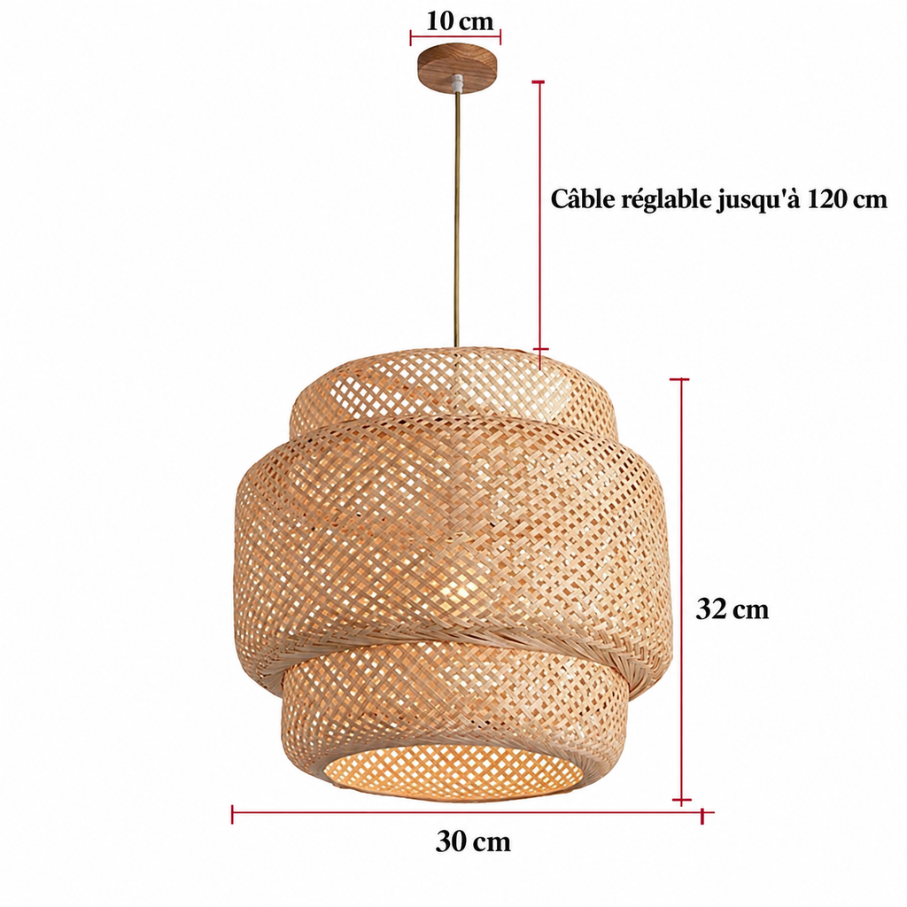 Suspension en rotin et bambou tressé main, lustre chandelier artisanal pour salon et chambre — image 3, version française