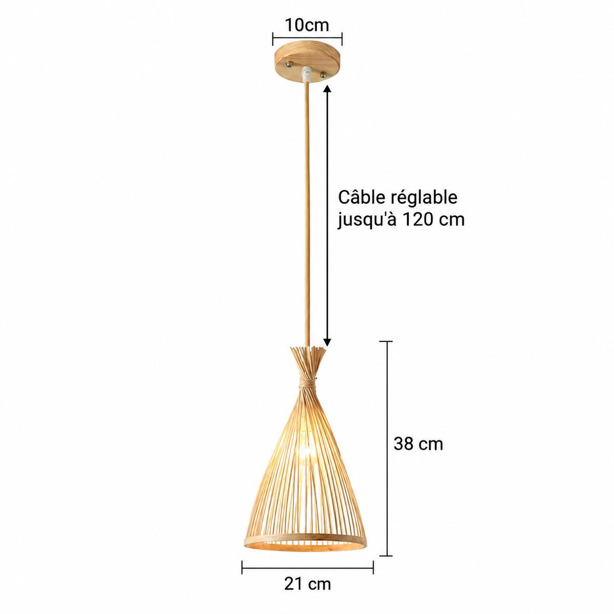Suspension en rotin et bambou tressé main, lustre chandelier artisanal pour salon et chambre — image 4, version française