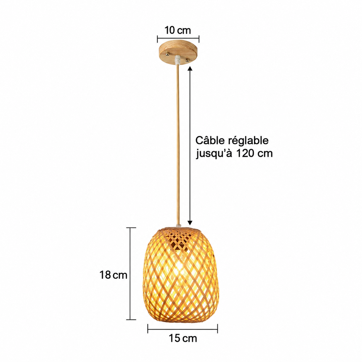 Suspension en rotin et bambou tressé main, lustre chandelier artisanal pour salon et chambre — image 5, version française