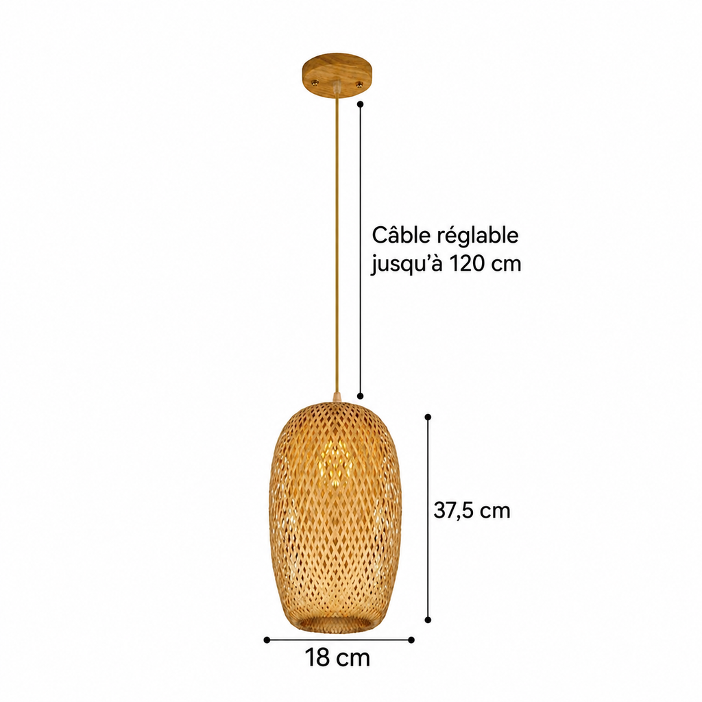 Suspension en rotin et bambou tressé main, lustre chandelier artisanal pour salon et chambre — image 6, version française