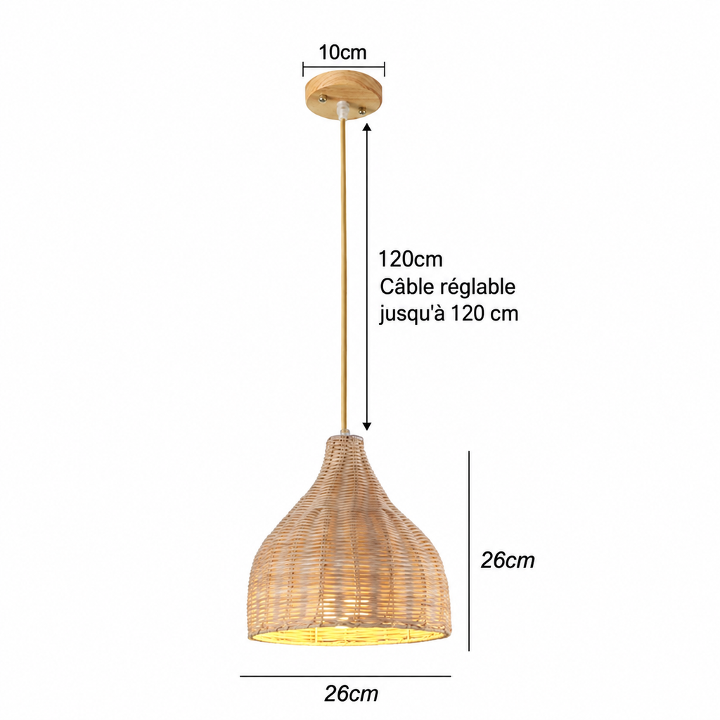 Suspension en rotin et bambou tressé main, lustre chandelier artisanal pour salon et chambre — image 7, version française