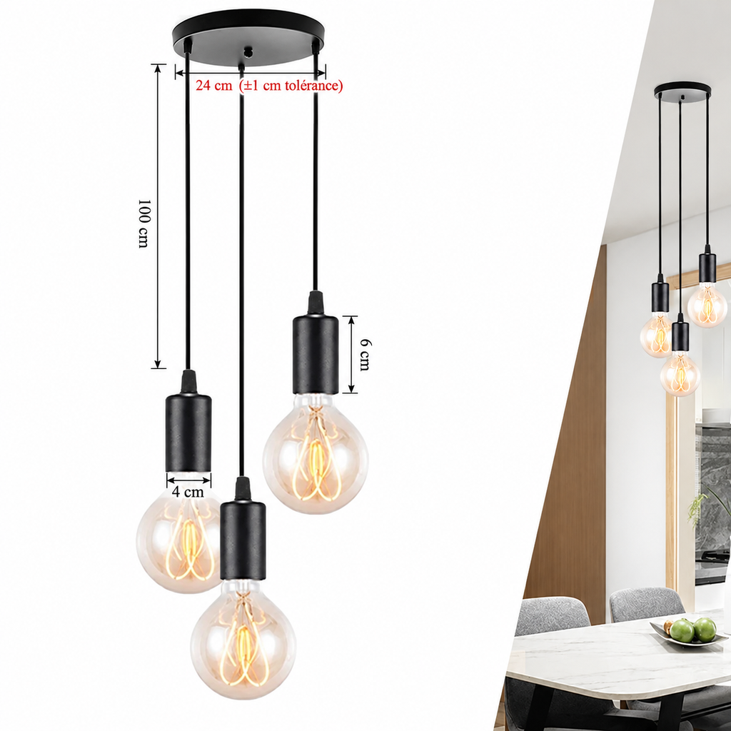 Suspension style loft Edison à 3 têtes, luminaire industriel nordique pour salon et bar — image 5, version française