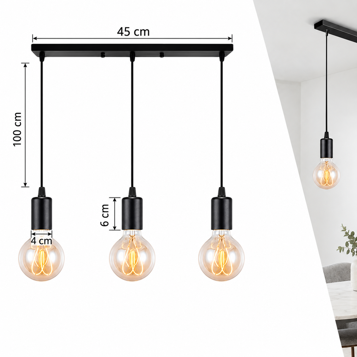 Suspension style loft Edison à 3 têtes, luminaire industriel nordique pour salon et bar — image 6, version française